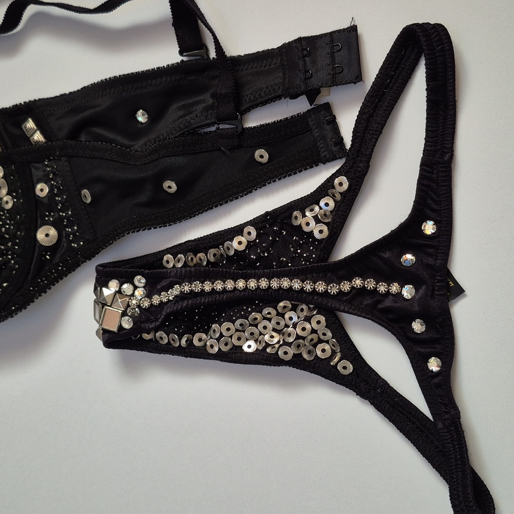 Metal Studded Handmade Vintage Heavy Quality Bra Panties Biker BDSM OOAK Goth - Picture 6 of 14